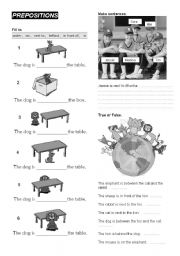 PREPOSITIONS - under, on, in, behind, in front of, next to