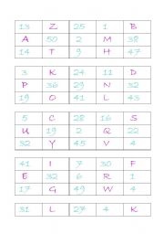 English Worksheet: BINGO with NUMBERS AND LETTERS