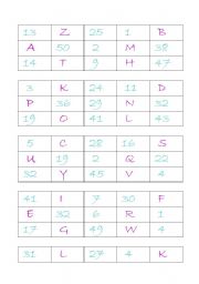 English Worksheet: BINGO with NUMBERS AND LETTERS