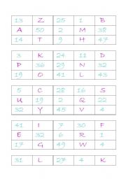 English worksheet: BINGO with NUMBERS AND LETTERS