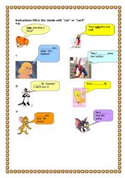 English worksheet: CAN   AND  CANT