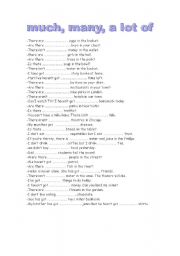 English Worksheet: much, many, a lot of