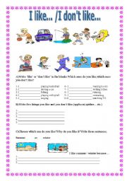 English Worksheet: I like.../I dont like...