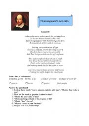 English Worksheet: shakespeares sonnet