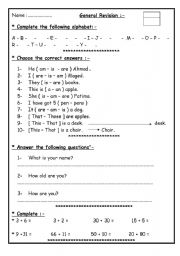 English worksheet: revision