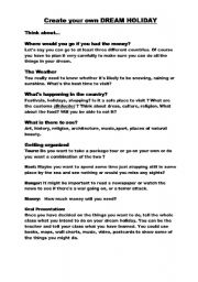 English worksheet: Create your dream holiday