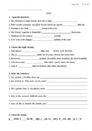 English Worksheet: Primary school, test, adjectives, degrees of comparison