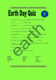 English Worksheet: earth day quiz