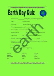 English worksheet: earth day quiz