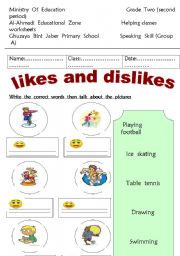 English Worksheet: likes and  dislikes