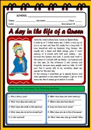 English Worksheet: A DAY IN THE LIFE OF A QUEEN