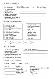 English Worksheet: to be present simple 2