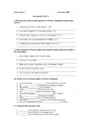 English Worksheet: Present Continuous and Present Simple