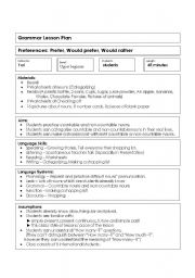 English Worksheet: preference lesson plan