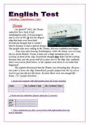 English Worksheet: English Test:(3 parts) Reading comprehension/Grammar+Vocabulary /Writing