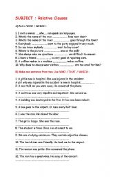 English Worksheet: Relative Clause Exercises