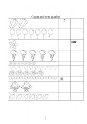 English worksheet: counting and matching numbers