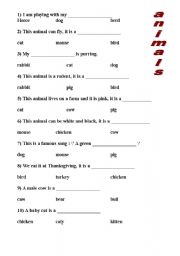 English Worksheet: Animals: Choose the right word