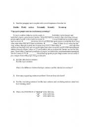 English worksheet: paragraph completion with conjunctions