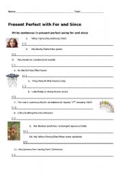 English worksheet: Since and For