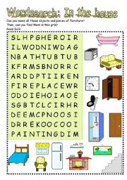 English Worksheet: In the house - furniture and objects WORDSEARCH