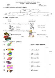 English Worksheet: classroom objects, personal information, classroom instructions