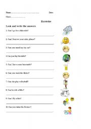 English Worksheet: Can- asking for help, permission and ability