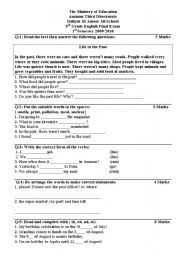 English Worksheet: an exam for the 5th grade