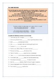 English Worksheet: TOO AND ENOUGH