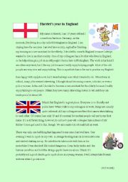 English Worksheet: Harriets year in England - text with exercises
