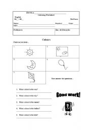 English worksheet: Listening Worksheet - Colours