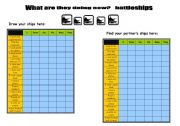 English Worksheet: Present Continuous Battleships