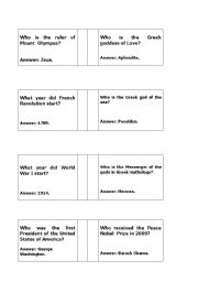 English Worksheet: History and Mythology Trivia Questions.