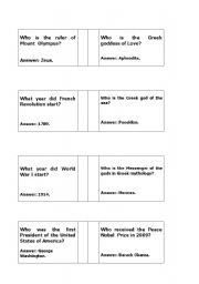 English worksheet: History and Mythology Trivia Questions.