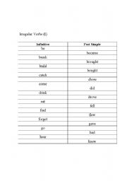 English worksheet: irregular verbs i