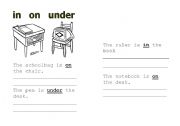 English Worksheet: Prepositions: in, on and under (beginners)