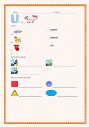 English worksheet: Letter U