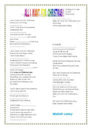 English Worksheet: song All I want for Christmas MARIAH CAREY