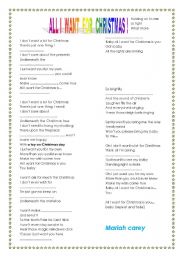 English Worksheet: song All I want for Christmas MARIAH CAREY
