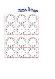 English Worksheet: Time Bingo