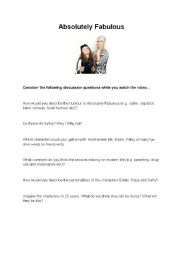 English Worksheet: Absolutely Fabulous discussion questions