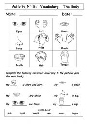 English Worksheet: The Body 