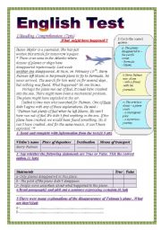 English Worksheet: English Test (3 parts): Reading Comprehension/Grammar+ Vocabulary/Writing