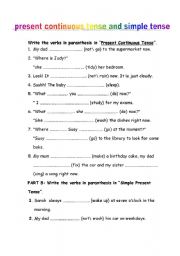 English worksheet: present simple and present continuous