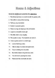 English worksheet: nouns and adjectives