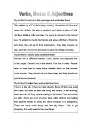 English worksheet: Verbs, Nouns and Adjectives