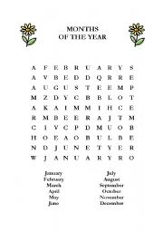 English Worksheet: Months of the Year Word Search