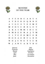 Months of the Year Word Search