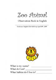 English worksheet: Zoo Animal Observation Booklet
