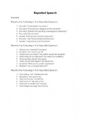 English worksheet: Reported speech